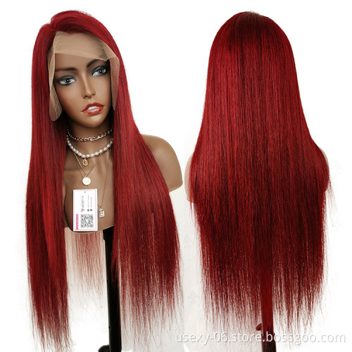 Transparent Lace Burgundy Wigs For Black Women Straight 99J Lace Front Wigs Human Hair HD Lace Frontal Brazilian Hair Wig